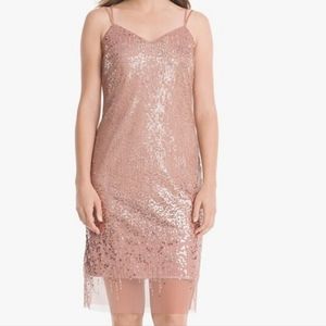 White House Black Market Women's Rose Gold Sequin Shift Dress, Size S.